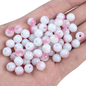 50 cái vòng tay Vòng cổ hạt kính màu nướng hai chuyển màu sứ trắng 8mm hạt đệm rời tròn cho vòng tay vòng cổ Phụ kiện làm đồ trang sức tự làm