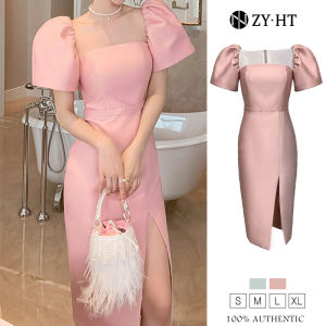 ZY.HT EraVogue ชุดราตรี เดรสไปงานแต่ง เดรสออกงาน เดรสผู้หญิง เดรสสีชมพู ผ้าสูท เดรสเซ็กซี่ เดรสเกาหลี ชุดออกงาน พร้อมส่ง 4891