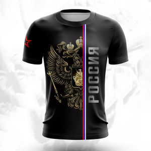[Local Stock] VCC Russia National Flag Print T Shirt For Men Fashion National Emblem Pattern Short Sleeve Oversized T-shirts Leisure O-neck Tops