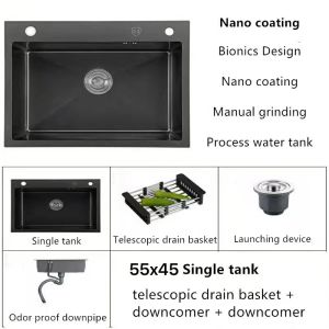 SUS304 Kitchen Sink Black and Silver Stainless Steel  High Quality Home Sink Premium Home Sink Set