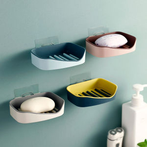 Plastic Soap Dish Holder - Wall Mounted Soap Case Box for Shower Bathroom Tub Kitchen Sink with Powerful Non-Trace Adhesive No Drilling and Removable