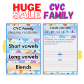 Flashcards for kids CVC Family / Short AEIOU / Long AEIOU / Blended words / Reading / Kids / School Materials / Learning / Kinder / Preschool / Essential Pang Bata / Essential For Home Schooling / Kids / Learn / Read / Write. 