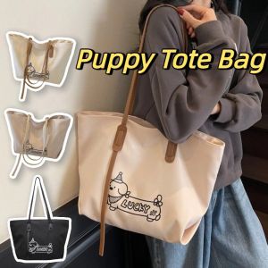YOCKY Phong cách Hàn Quốc Túi tote hình chó dachshund Dung lượng lớn Chú chó graffiti Túi xách nách Di động Dễ thương Túi đeo vai nách Phụ nữ