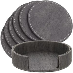 6Pcs/set PU Leather Insulated Non-Slip Coaster Nordic Style Coaster Leather Leather Cloth Grain Coaster