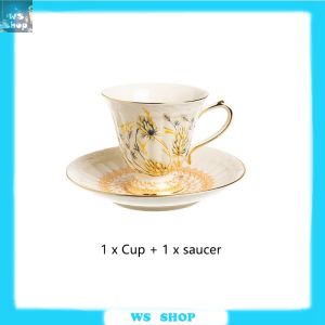 French Teapot Retro Wheat Ears Tea Pot Sets Palace Kettle Golden Flowers Coffee Cups With Saucer European Cafe Mugs Coffeeware