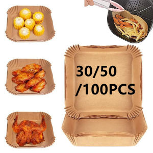 【Elegant Residence】30/50/100PCS 16x4.5CM Square Air Fryer Paper Non-Stick Disposable Liners Barbecue Plate Food Oven Pan Pad Kitchen Baking Paper Baskets