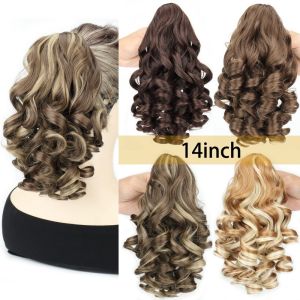 DEGRAD Synthetic Short Wavy Curly Ponytail Hair Extensions Black Brown Pony Tail Hairpiece Heat Resistant Natural Claw Clip Ponytail Wig for Women