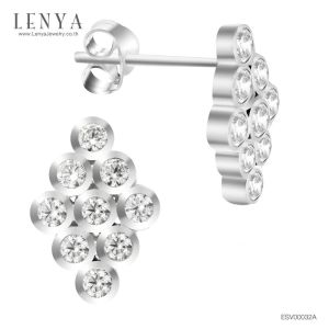 LENYA ต่างหู CZ DiamondLike  ดีไซน์เท่ห์ลุคหรูใส่ได้ทุกวัน ขนาด 2 มิล ตัวเรือนเงินแท้925 ชุบทองคำขาว