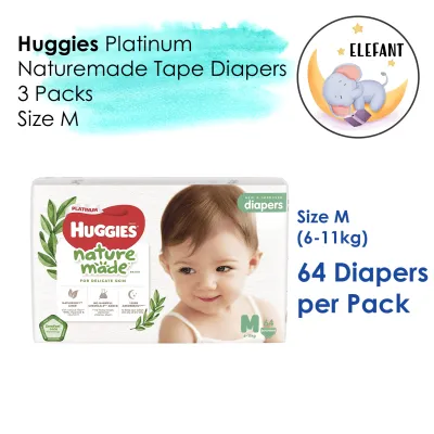 Huggies Platinum Naturemade Tape Diapers Size M (64s x 3)