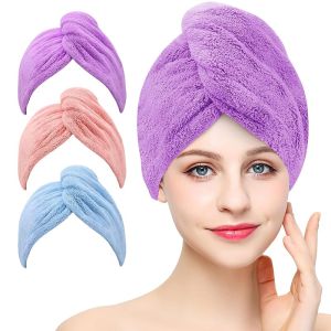 BEoffer Microfiber Hair Towel 3 Packs Hair Turbans for Women MenKids Quick Dry Hair Wrap Towels for CurlyLong Curly Hair Anti Frizz (Gray+Khaki+Purple)