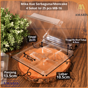 MB-16 Mika Kue Serba Guna/ Moncake / Kue Kotak 4 Sekat Isi 25 Pcs RajaBox Packaging