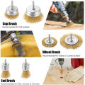5 in 1 Steel Wire Brass Drill Bit Brush Sanding Wheel With Rod Rust Removal Electric Angle Grinder Wire Brush Set. 
