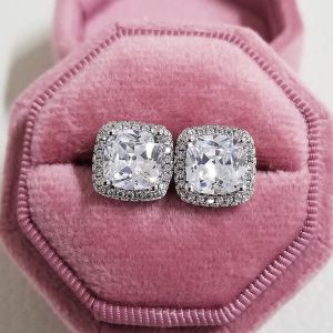 2022 New Arrivals Fashion Luxury 925 Silver Zircon Earrings Pink Stud Earring for Women Girl Party Gift Jewelry
