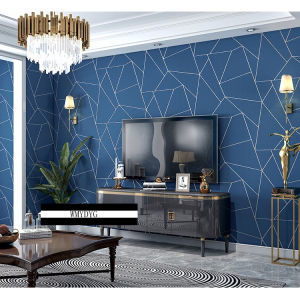TERBARU Wallpaper Sticker Dinding Ruang Tamu & Kamar Motif Garis Geometris Biru Panjang 9-8Meter X 45 Cm