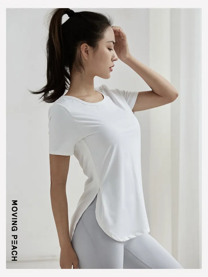 Moving Peach Yoga T-Shirts Women Gym Wear Korean Fashion Top Short Sleeve  CTE