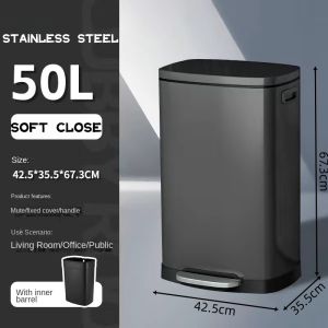 20L/30L/50L Big Dustbin Tong Sampah Bertutup High Capacity 304 Stainless Steel Kitchen Dustbin Large Trash Rubbish Bin