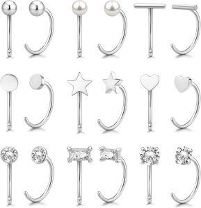 9 Pairs 14K Gold Stay Close Hoop Huggie Half Hoop Earrings Cartilage Helix Open Hugging for Women    Hypoallergenic 316L Stainless Steel Jewelry Set Trending Womens Day Gifts