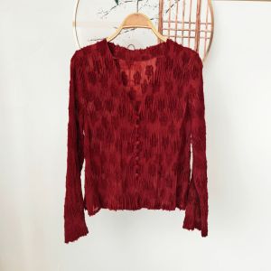 Áo khoác Miyake cao cấp kiểu Pháp phối họa tiết jacquard xếp ly thanh lịch #2025