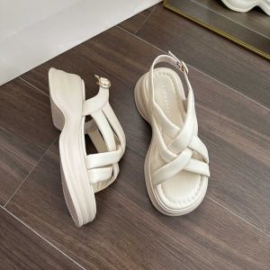 Fans 2024 sandals for woman Summer Cross Strap Thick Bottom Slope Heel Sandals Muffin Heel Womens Shoes
