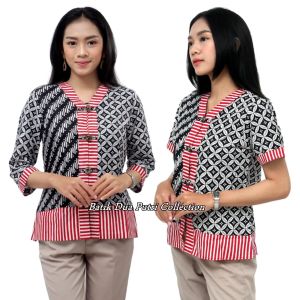 Batik Wanita Atasan Blouse S-M-L-XL-XXL-3L-4L-5L By Batik Dua Putri Collection - RED LINE