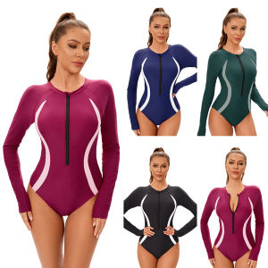 Womens Long Sleeves One Piece Bathing Suit Sun Protection Swimwear  Rash Guard Zipper Swimsuit Sport Surfing Beach Wear