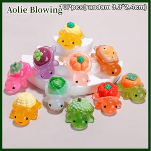 Aolie 10pcs Landscaping Resin Crafts Glowing Turtle Garden Fish Tank Miniatures Ornaments Mini Luminous Fruit Turtle Home Decoration