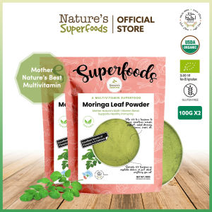 Bundle Deal: Natures Superfoods Organic Raw Moringa Leaf Powder 100g Pack x 2 l Natural Multivitamin l Antioxidants (HALAL Certified)