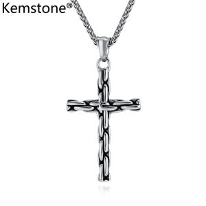 Kemstone Stainless Steel Cross Pendant Necklace Mens Gold Plated Cross Necklaces Jewelry