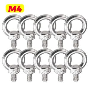 10Pcs Lifting Eye Bolts Stainless Steel Eye Bolt Nuts Screw Ring Eyebolt Ring Wire Rope Fixing Bolt Screw Heavy Duty Hole Hooking Nut