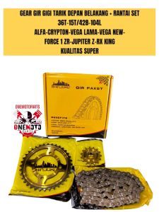 GEAR GIR GIGI TARIK DEPAN BELAKANG PLUS RANTAI SET 36T-15T/428-104L CRYPTON JUPITER Z KUALITAS SUPER