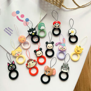 CrashStar Universal Thickened Silicone Mobile Phone Ring Cartoon Cute Fashion Short Lanyard Pieces Key Hanger Drop-Resistant Rabbit Dinosaur Continuous Line Cute Ring line Hot Sale