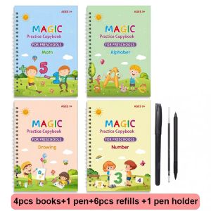 PrettyFloral~4 Books/Set Copybook Kids English Learning Calligraphy Magic Writing Books With Pen