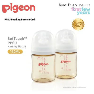 NEW VERSION Pigeon SofTouch Peristaltic PLUS Wide Neck PPSU/BPP PPSU Bottle 160ml/240ml TWIN PACK