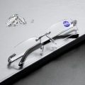 A-G Anti Blue Light Lens Rimless Reading Glass Men Original Anti Radiation Square Steel Frame Business Fashion High Quality Computer Glasses with Grade Eye Protection Spectacles G496. 