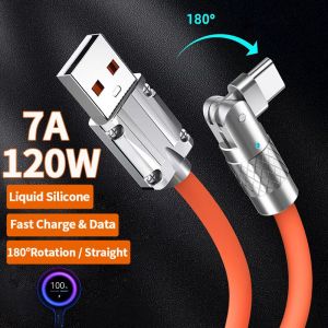 ♥ SFREE Shipping ♥ 120W 7A USB Type C Fast Charge Data Cable 180 Degree Rotation Elbow Cable for Game For Xiaomi Samsung Charger Liquid Silicone