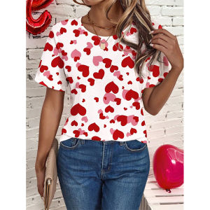 [Local Stock] ZEEMIN Heart Love Graphics T-Shirts Floral 3D Print Womens Casual Short Sleeves O-Neck T Shirt Y2k Harajuku Tees Tops Female Clothing