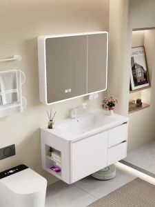 [Free Delivery] Bathroom Vanity Set Thickened Honeycomb Aluminum with Side Storage and Integrated Ceramic Basin