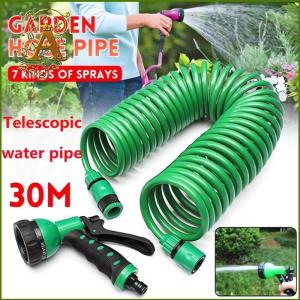 30M Retractable Coil W/ Spray Gun Magic Flexible Plant Watering Garden Water Hose