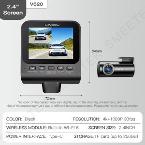 Lingdu V620 4K Dual-Channel Dash Cam with GPS WiFi 6 Bluetooth Voice Control ADAS 60FPS and Supercapacitor Functio