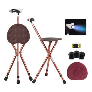 [SG READY STOCK] Foldable Walking Stick Walking Aid Lightweight With Height Adjustment LED Lighting Seat Pad Travel Friendly Elderly Senior