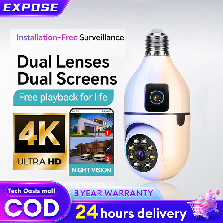 EXPOSE V380 Pro Dual Lens CCTV Camera Bulb CCTV Camera for House 5G ...