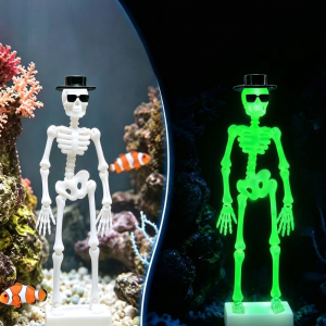 OOC Wear Hat Sunglasses Dancing Skeleton Aquarium Bubbler Plastic 3D Printed Dynamic Skeleton Bubbler Creative Gothic Movable Oxygen Skeleton Halloween Decor