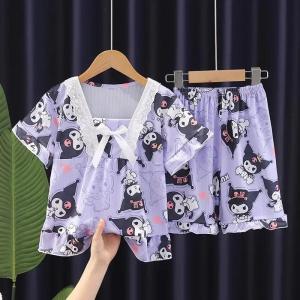 Anime Cinnamorll Kuromi My Melody Childrens Clothing Short Sleeved Set Anime Short Sleeved Girl Home Clothing Birthday Gift