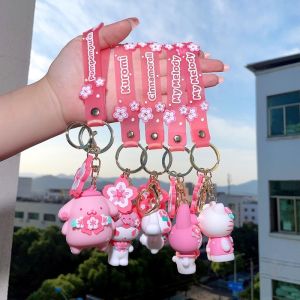 Sanrio Hello Kitty Keychain Pink Cherry Blossom Series Cute Cartoon Keychain Bag Pendant Kuromi Mymelody Exquisite Birthday Gifts