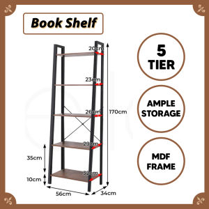 [5 Tier] Borong365 Industrial Wooden Storage Rack Rak Serbaguna Rak Buku Bookshelf Ladder Shelf Rak Besi Display Rack