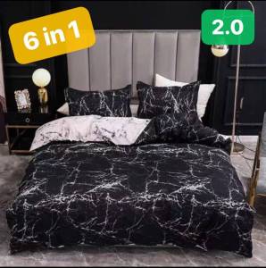 6 in 1 Set  (with 4 pillowcase)Korean Cotton Premium Quality bedding set With Duvet Cover Flat Bedsheet 6001  good for King Queen Double Size Bed Sheet Pls.  Add Order Duvet