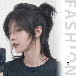 Wolf wig male long hair Japanese boys mullet head half tied middle samurai head men full head