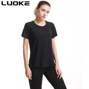 227LUOKE Plus Size S-4XL Mesh Sports T-shirts Woman Yoga Short Sleeve Fitness Loose Sports Fitness T-Shirts