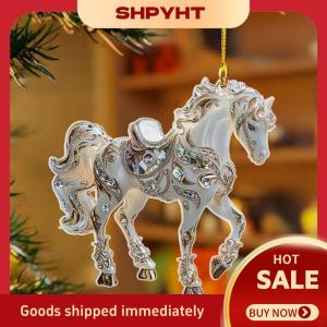 SHPYHT 2D Acrylic ngựa xe gương chiếu hậu Mặt dây chuyền quyến rũ Cây giáng sinh trang trí năm mới treo trang trí