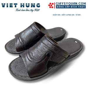 Dép Da Nam Trung Niên Màu Nâu Chất Liệu Da Cao Cấp Mềm Mịn Đế Cao Su Chống Trơn Trượt Tốt